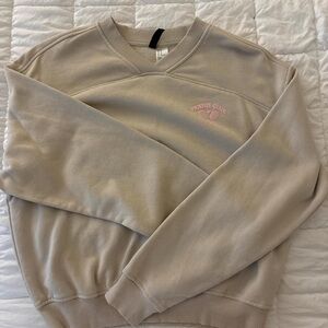 Divided Tan Crewneck Sweater with Pink Tennis Club Logo
